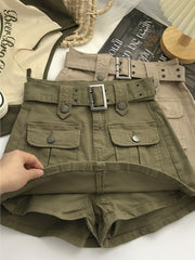 Women's High Waist Cargo Skort with Belt & Built-In Shorts - -Line Mini Skirt, Belted Waistband, Machine Washable Short Length Suitable for,, Casual Attire - Casual Streetwear Outfits