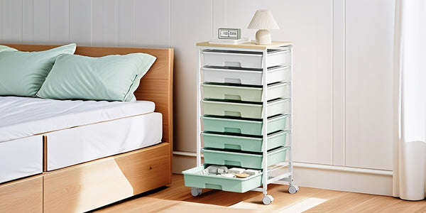 KINGRACK Heavy-Duty Rolling Storage Cart with 8 Drawers & Tabletop - Stackable Mobile Organizer Trolley, Suitable for Home, Office, Bedroom, Classroom, Space-Saving with Assembly, Tabletop Shelf for Small Spaces, Storage Drawer Units