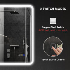 Backlit Illuminated Bathroom Mirror with LED Lights and Bluetooth, Wall Mounted Vanity Mirror with 3 Colours Dimmable, Anti-Fog, Memory Function, Touch Switch, IP44