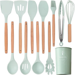 12pcs/22pcs/30pcs/37pcs, Kitchen Utensils Set, Kitchen Cooking Utensils Set, Spoon, Spatula, 446F Heat Resistant Non Stick Food Grade Silicone And Wooden Handles, Measuring Cups And Spoons, S Hooks