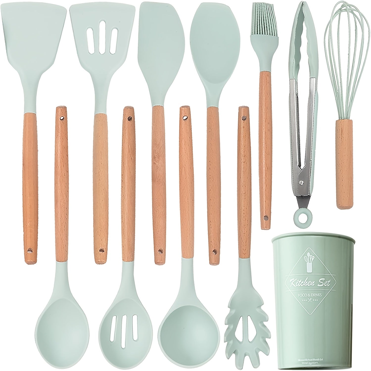 12pcs/22pcs/30pcs/37pcs, Kitchen Utensils Set, Kitchen Cooking Utensils Set, Spoon, Spatula, 446F Heat Resistant Non Stick Food Grade Silicone And Wooden Handles, Measuring Cups And Spoons, S Hooks