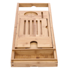 Multi-purpose Bathtub Tray, Expandable Bathtub Stand, Bamboo Wood, Multi-compartment Card Slot, Flat Towel Toiletries Shelf, for Home Hotel, Natural Color, 75-109x23x4.5cm