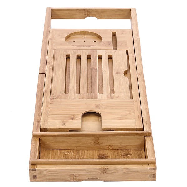 Multi-purpose Bathtub Tray, Expandable Bathtub Stand, Bamboo Wood, Multi-compartment Card Slot, Flat Towel Toiletries Shelf, for Home Hotel, Natural Color, 75-109x23x4.5cm