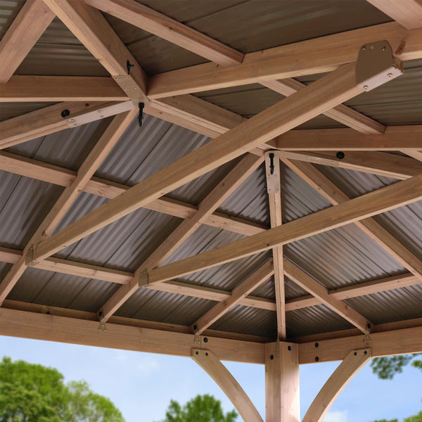 Yardistry 10 X 12Ft (3 X 3.7M) Wooden Gazebo with Peaked Aluminium Solid Roof