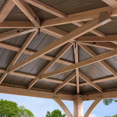 Yardistry 10 X 12Ft (3 X 3.7M) Wooden Gazebo with Peaked Aluminium Solid Roof