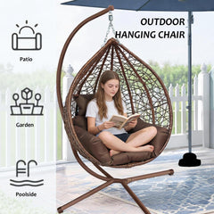 Garden Hanging Swing Egg Chair Hammock With Cushion Stand Patio Indoor Outdoor Wicker