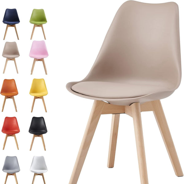 mcc direct 1Pcs Dining Chair Wooden Legs Soft Cushion Pad Stylish DELUXE Retro Lounge Dining Office EVA