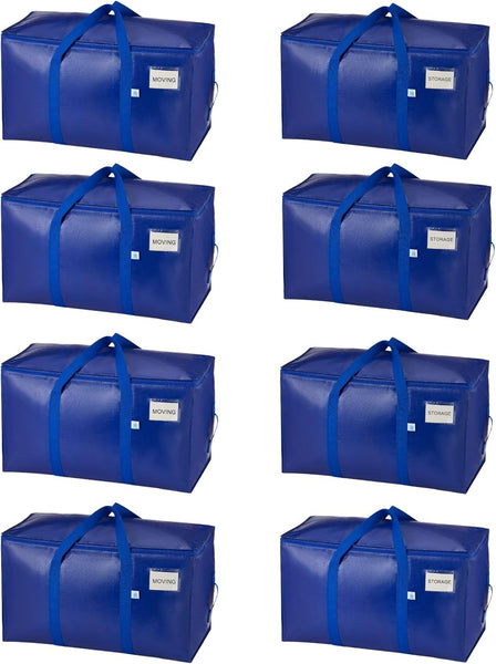 VENO 8 Pack Extra Large Moving Storage Bags with Zips, Heavy-Duty Organizer Tote, Moving Box Alternative, Packing Supply, Clothes Storage Bin, Tag Pocket for Label, Water-Resistant (Clear, 8 Pack)