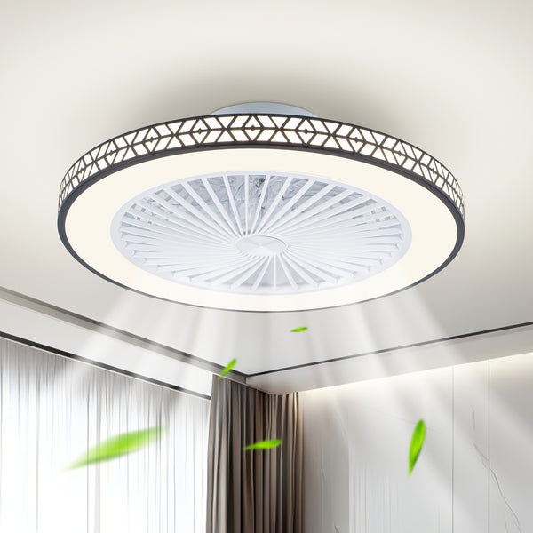 48cm Modern Ceiling Fan, Symmetrical Enclosed Fan Light Design, 6 Speeds Adjustable 3 Color Dimmable Reversible LED Ceiling Fan, 1/2/4h Timer, Remembers Your Lighting Settings, for Bedrooms, Living Rooms, And Kitchens, Available In Black Or White