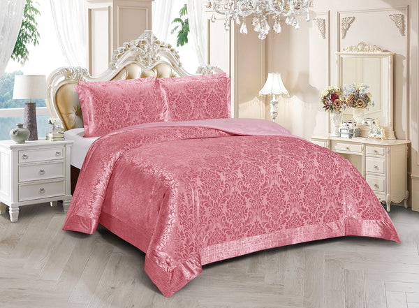 3 Piece Velvet Quilted Bedspread Set Jacquard Damask Bed Cover with Pillow Shams | Luxury Soft Polyester Bedspread for Double King Super King Beds | Modern Elegant Bedroom Bedding Set
