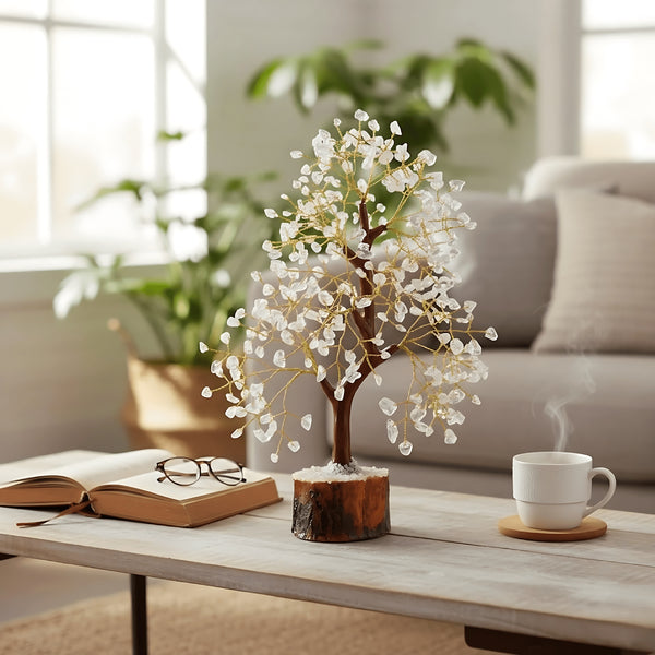 Clear Quartz Crystal Tree of Life – Natural Healing Crystal Decor for Home Office Desk, Spiritual Feng Shui Ornament, Positive Energy Crystal Gift for Women & Men, Meditation Reiki Decor, Living Room Ornament, Gift Box Included with Mini Crystal Guide