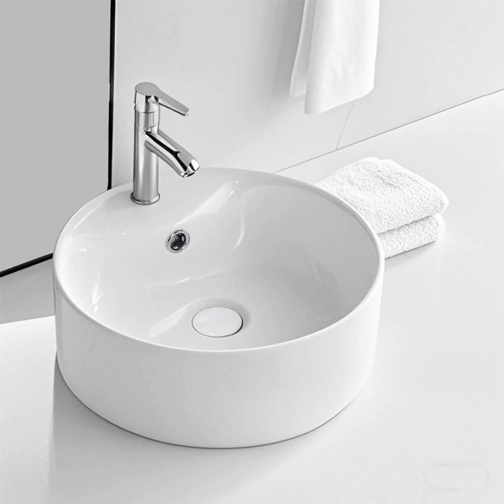 Bathroom Counter Top Sink Cloakroom Toilet Hand Washing Bowl Basin with Waste Pipe Kits Round Ceramic Sink 400*400*155mm