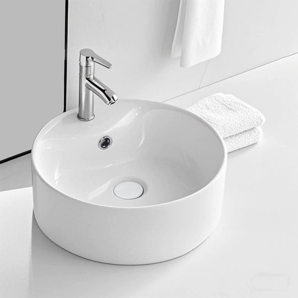 Bathroom Counter Top Sink Cloakroom Toilet Hand Washing Bowl Basin with Waste Pipe Kits Round Ceramic Sink 400*400*155mm
