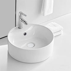 Bathroom Counter Top Sink Cloakroom Toilet Hand Washing Bowl Basin with Waste Pipe Kits Round Ceramic Sink 400*400*155mm