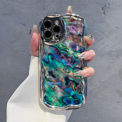 A Newly Designed Electroplated Cream Wave Phone Case, Compatible with All Models of for iPhone 16, 15, 14, 13, 12, 11, X, XS, Pro, Plus, And Max. It Features a Stylish And Attractive Design, Precise Lens Protection, And Is Both Shockproof And Drop