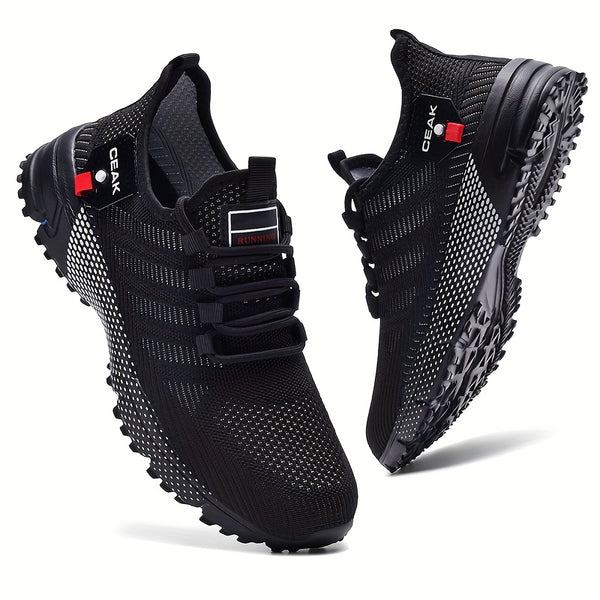 Men'S Breathable Mesh Sneakers - Lightweight Low-Top Training Shoes with EVA Cushioning, & Red Accents for Running, Hiking, Gym & Casual Wear - All-Season Comfort, Hiking Footwear, Sleek Sporty Design, Durable Traction Footwear