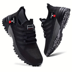 Men'S Breathable Mesh Sneakers - Lightweight Low-Top Training Shoes with EVA Cushioning, & Red Accents for Running, Hiking, Gym & Casual Wear - All-Season Comfort, Hiking Footwear, Sleek Sporty Design, Durable Traction Footwear