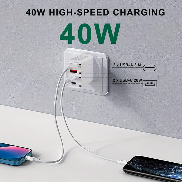 Innosinpo USB-C Power Adapter with Dual USB-C Ports, 40W High-Speed Charging, Compact Design for iPhone & Tablets, Compatible with Various Charging Cables, Plug & Play, Device Charging Solution, Modern Charging Hub, Durable Charging Port