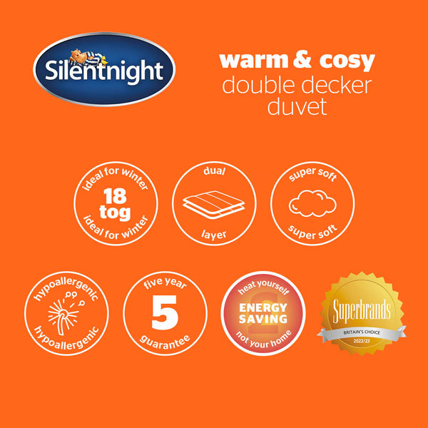 Silentnight Warm & Cosy Double Decker 18 Tog Duvet, Super King