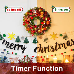 Christmas Wreath, 40Cm/16Inch Battery Powered Christmas Door Wreaths with 40Leds, Artificial Xmas Wreaths with Timer Function 8 Modes for Front Door Fireplace Festival Wall Decoration