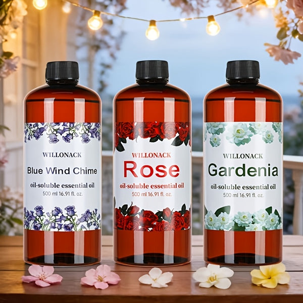 WILLONACK Large Bottle Essential Oil Refill Suitable for All Diffusers, Bulk 500ml/16.91oz with 8 Scents (White Peach, Lavender, Gardenia) - Hotel-Grade Oils for Home, Diffuser Machines, Gift Choice, Plastic Bottle Refill