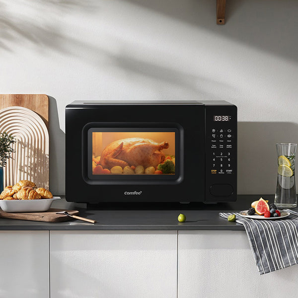Midea COMFEE' 700W 20 Litre Digital Microwave Oven: Functional & Stylish for Any Kitchen, with 6 One-Touch Cooking Presets, Express Cook, 11 Power Levels, Defrost, Memory Function - Black