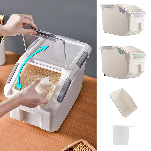 10KG Dog Food Storage Container with Scoop, Large Airtight Pet Dog Food Bin, Dog Cat Dry Food Bin, Rice Storage Container, Grey/Green