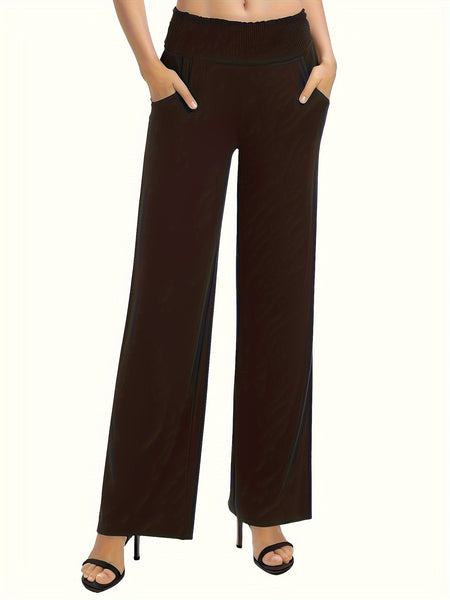 Tooluck Ladies' casual elastic waist straight trousers