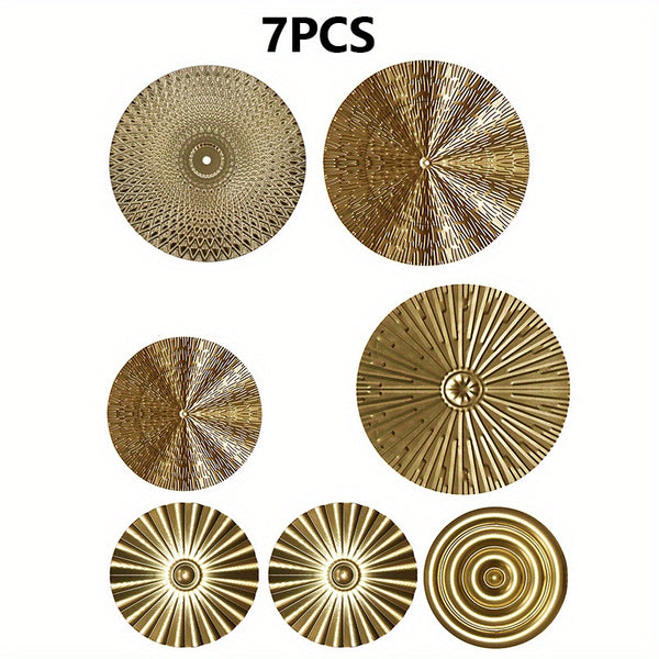 5/6/7pcs Elegant Golden Iron Art Round Wall Hanging Decor | European Style Wall Mount Home Decor for Living Room, Bedroom, Dining Room | Ideal Housewarming Gift, Art Deco Style, Iron Material