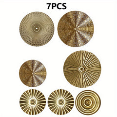 5/6/7pcs Elegant Golden Iron Art Round Wall Hanging Decor | European Style Wall Mount Home Decor for Living Room, Bedroom, Dining Room | Ideal Housewarming Gift, Art Deco Style, Iron Material