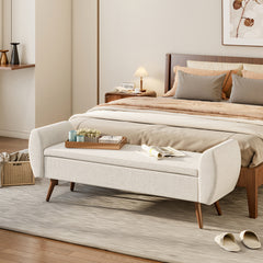 1pc Upholstered Bench Chiar With Storage Box, Padded Bench With Storage Space, Window Seat Bench, End of Bed Bench, Shoe Bench, Footstool With Wooden Legs For Hallway, Living Room, Bedroom, 153*46*54cm