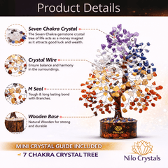 7 Chakra Crystal Tree of Life 10–12 Inch Handmade Gemstone Tree, Feng Shui Crystal Tree Home Decor Living Room Ornament, Crystal Gifts Birthday Gift for Women Housewarming Gift, Spiritual Desk Decoration Mini Crystal Guide Included
