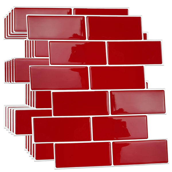 WALPLUS 6 Pcs 3D Tile Stickers Peel and Stick Backsplash Splashback Decals Tile Transfer for Kitchen Bathroom Living Room Stick on Tile Waterproof Glossy 30.5 x 30.5cm (12