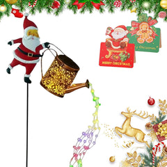 Solar Santa Claus Watering Can Lights, Christmas Santa Solar Kettle Lights, Garden Lawn Decorative LED Light with Cascading Light, Waterproof Decoration for Patio, Pathway (2PCS-B)