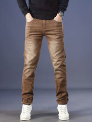 Men'S Jeans, Elastic, Easy, Denim Trousers, Slimming, Slim Fit, Green Men'S Clothing, Multi-Process Men'S Pants, Suitable for All Seasons