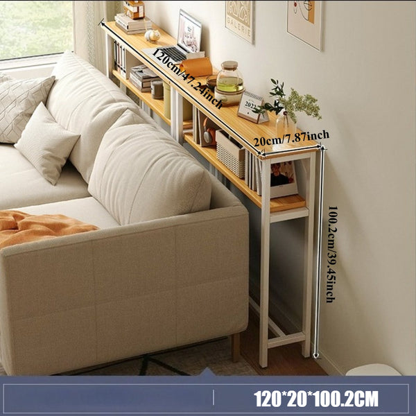 Space Efficient Side Table Single Double Tier Wall Mounted MDF Shelf with Metal Frame Multi Functional Narrow Table with Storage Hallway Bedroom Table 80x20cm Wood Black White Frame
