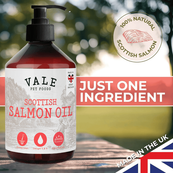 Scottish Salmon Oil for Dogs & Cats UK - Omega 3 6 9 Supplement Dog Food Topper for Joints Skin, Coat, Heart Health & Natural Coat - Natural Fish Oil for Dogs, Puppy, 500ml - Vale Pet Foods