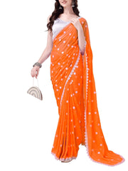 Women's Georgette Saree with Embroidery Lace Border Work Designer Saree with Unstitched Blouse Piece