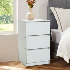 Wooden Slim Bedside Table Narrow Nightstand Side Table with 3 Drawers Storage, Tall Telephone Bedside Cabinets Sofa Side End Tables for Bedroom Small Spaces Living Room, Accent Furniture, White Coffee Tea Table, 32x30x59cm