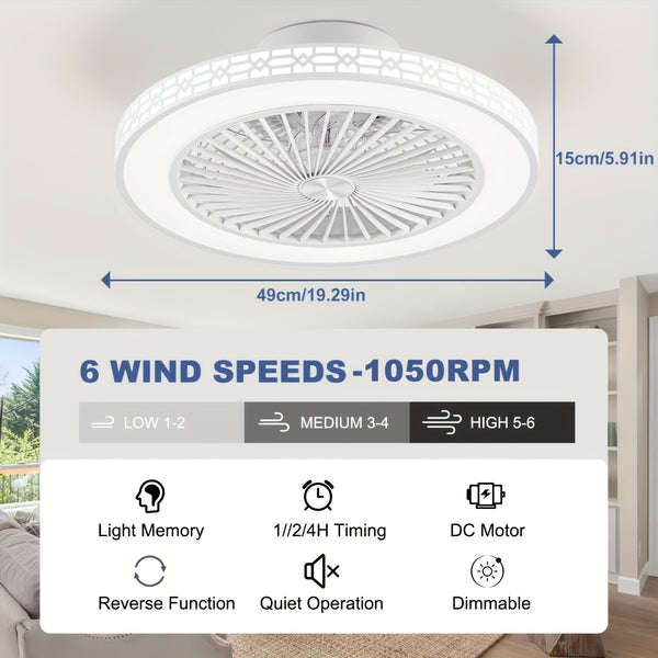 49cm Ceiling Fan with Light And Remote Control, Dimmable 3 Color Changing LED (3000K-6000K) Ceiling Fans with Lights, 6-Speed Ultra-Quiet Reversible DC Motor Ceiling Fan, Modern Fan Light for Bedroom, Living Room, Kitchen
