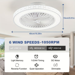 49cm Ceiling Fan with Light And Remote Control, Dimmable 3 Color Changing LED (3000K-6000K) Ceiling Fans with Lights, 6-Speed Ultra-Quiet Reversible DC Motor Ceiling Fan, Modern Fan Light for Bedroom, Living Room, Kitchen