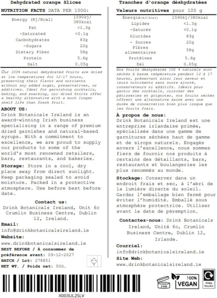 Dehydrated Dried Orange Slices Wheels | Approx 17+ Slices | 100% Natural | Sugar Free | Gluten Free | Dehydrated Orange Wheels for Cocktails, Garnishes, Deserts | Fruit Slice | 1.76 OZ | 50 Grams