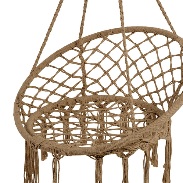 Brown Courtyard Woven Hanging Basket, Hanging Cotton Rope Iron Ring Hanging Chair, Balcony Rocking Chair, Suitable for Indoor, Outdoor, Home, Balcony, Courtyard, Garden, Maximum Load Capacity: 200kg, Material: Iron Ring, Cotton Rope (No Include Cushion)
