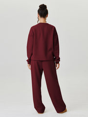Women'S Minimalist Round Neck Loose Top And Exposed Stitch Trousers Co-Ord, Soft Womenswear