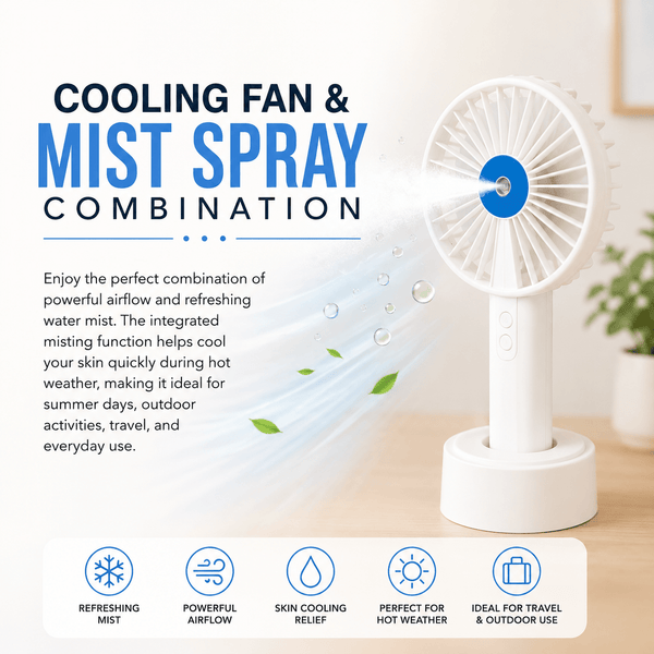 Portable Rechargeable Handheld Fan with Phone Holder, 3 Speed Settings, USB Rechargeable 1200mAh Battery, Personal Cooling Fan with Water Mist Function for Home, Office, Travel & Outdoor Use