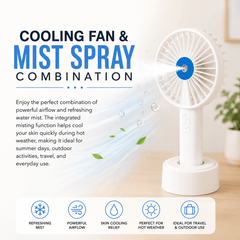 Portable Rechargeable Handheld Fan with Phone Holder, 3 Speed Settings, USB Rechargeable 1200mAh Battery, Personal Cooling Fan with Water Mist Function for Home, Office, Travel & Outdoor Use