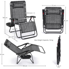 Costoffs 2PCS Zero Gravity Chair Foldable Patio Chair Outdoor, 65cm/72cm Lounge Camping Chair with Unfixed Padded Pillow/Armrest/Footrest, Black/Beige/Grey/Navy Blue for Outdoor Use Only