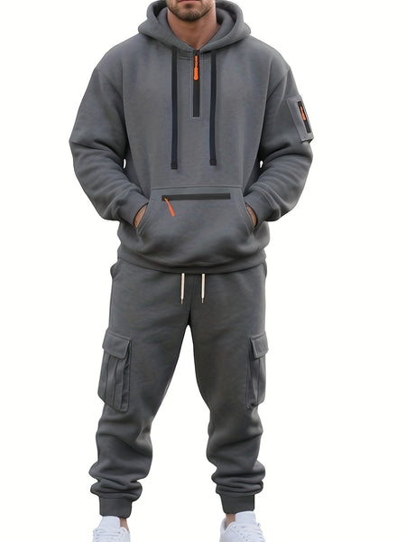 Men'S Fashion Casual Athletic Hooded Zipper Decor Casual Set