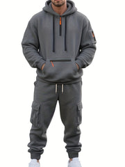 Men'S Fashion Casual Athletic Hooded Zipper Decor Casual Set
