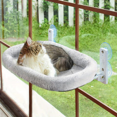 Foldable Cat Window Hammock Perch, Cat Window Bed with Powerful Suction Cup up to 18kg, Reversible Washable Cover Cat Hammock for Indoor Cats, Grey 52x30cm or 60x30cm